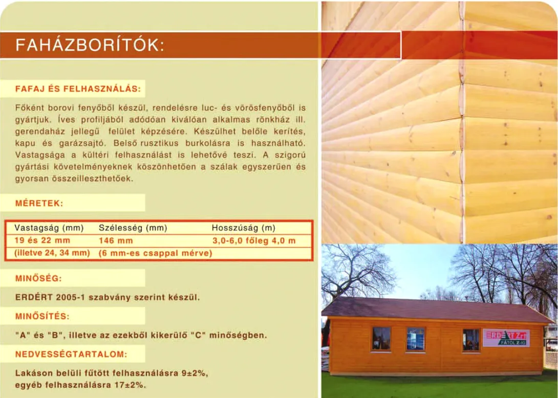 Erdért faház borítók