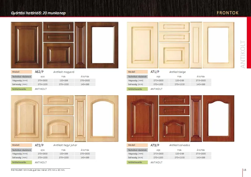 Antikolt mogyoró, antikolt beige, antikolt hegyi juhar, antikolt calvados